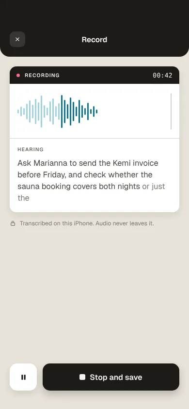 Recording a voice memo in Hirsla.