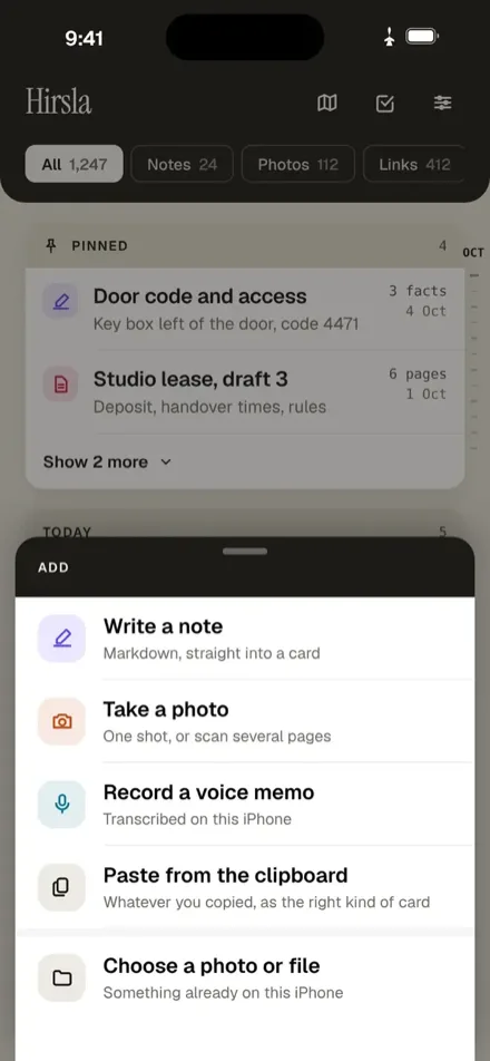 In aeroplane mode, a new note is saved from the Add sheet.