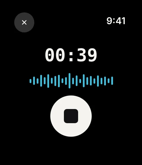Recording on Apple Watch, with a stop button.